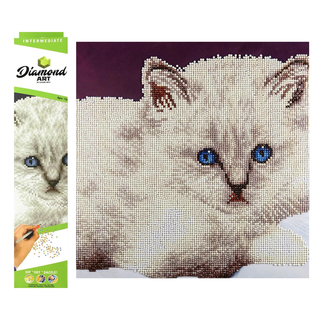 DIAMOND ART BY LEISURE ARTS Diamond Painting Kits For Adults 12"x12" Intermediate White Cat, Full Drill, Diamond Art Kits, Dimond Art, Diamond Art for Adults, Diamond Art Kit